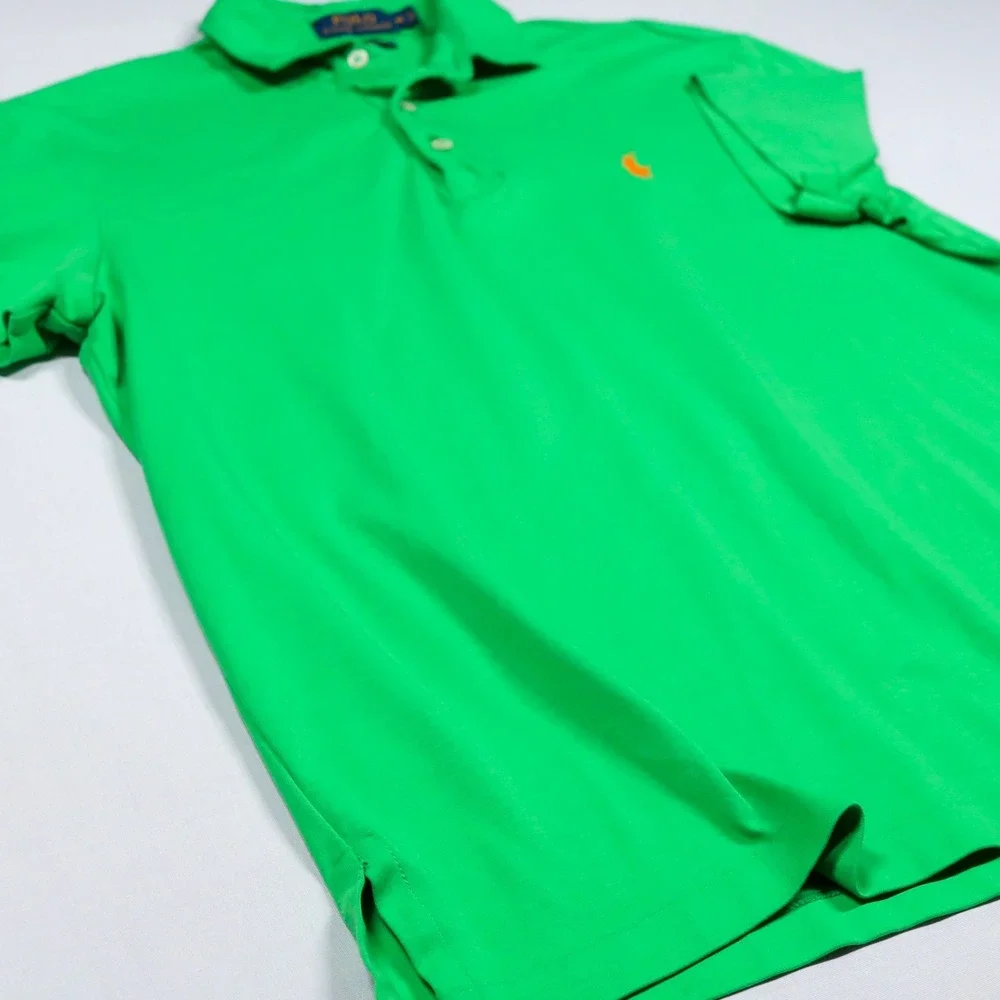 Polo Ralph Lauren Polo Shirt Mens Medium Green Pima Soft Touch Orange Pony Logo